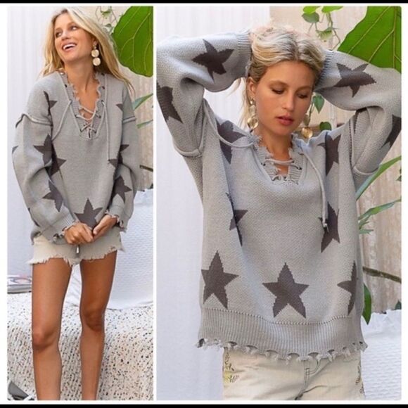 bohemian sweater with Lace up front and back. - Picture 5 of 15